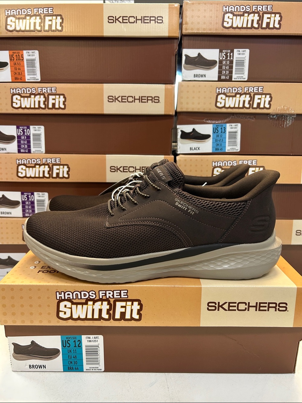 Skechers Men's Swift Fit Slip-On Sneakers Size 12 - Brown with Tan Midsole 0248